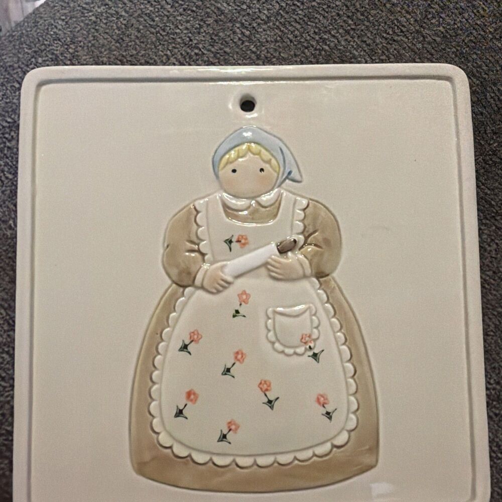 Vintage OTAGIRI Wall Tile Farmers Wife Kitchen Decor Woman Chef Ceramic 7” Used